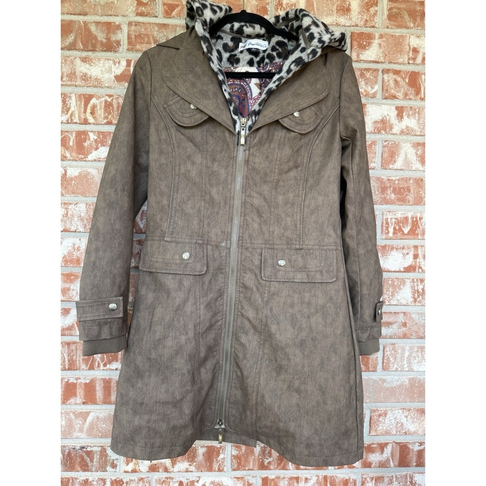 Montana Co Women's Faux Leather Jacket S Barn Chore Coat Removable Hood Ranch